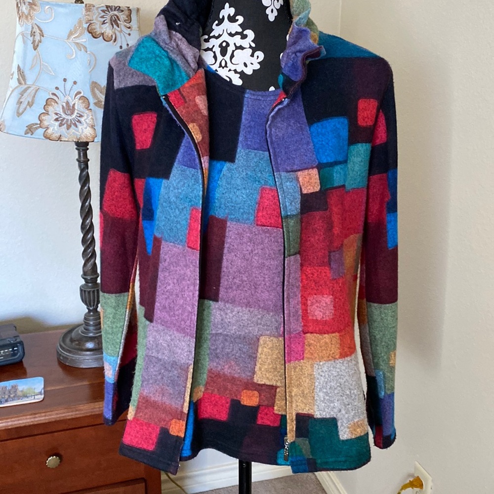 Colorful jacket with matching tank.